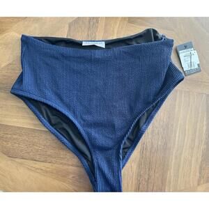 Eloquii Women's Textured High Rise Bikini Bottom Pagent Blue Size 18 NWT